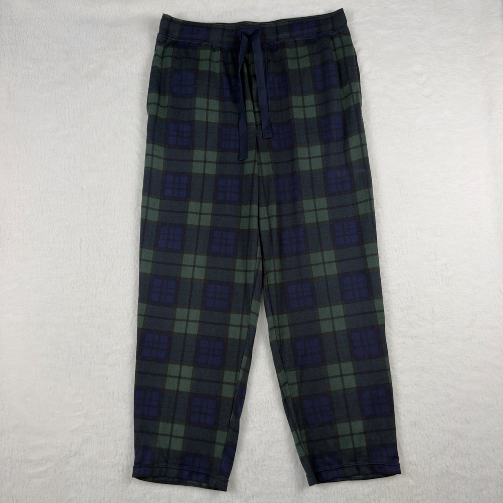 Izod Mens Plaid Pajama Pants Green Navy Blue Knit Lounge Sleep Bottoms Size L